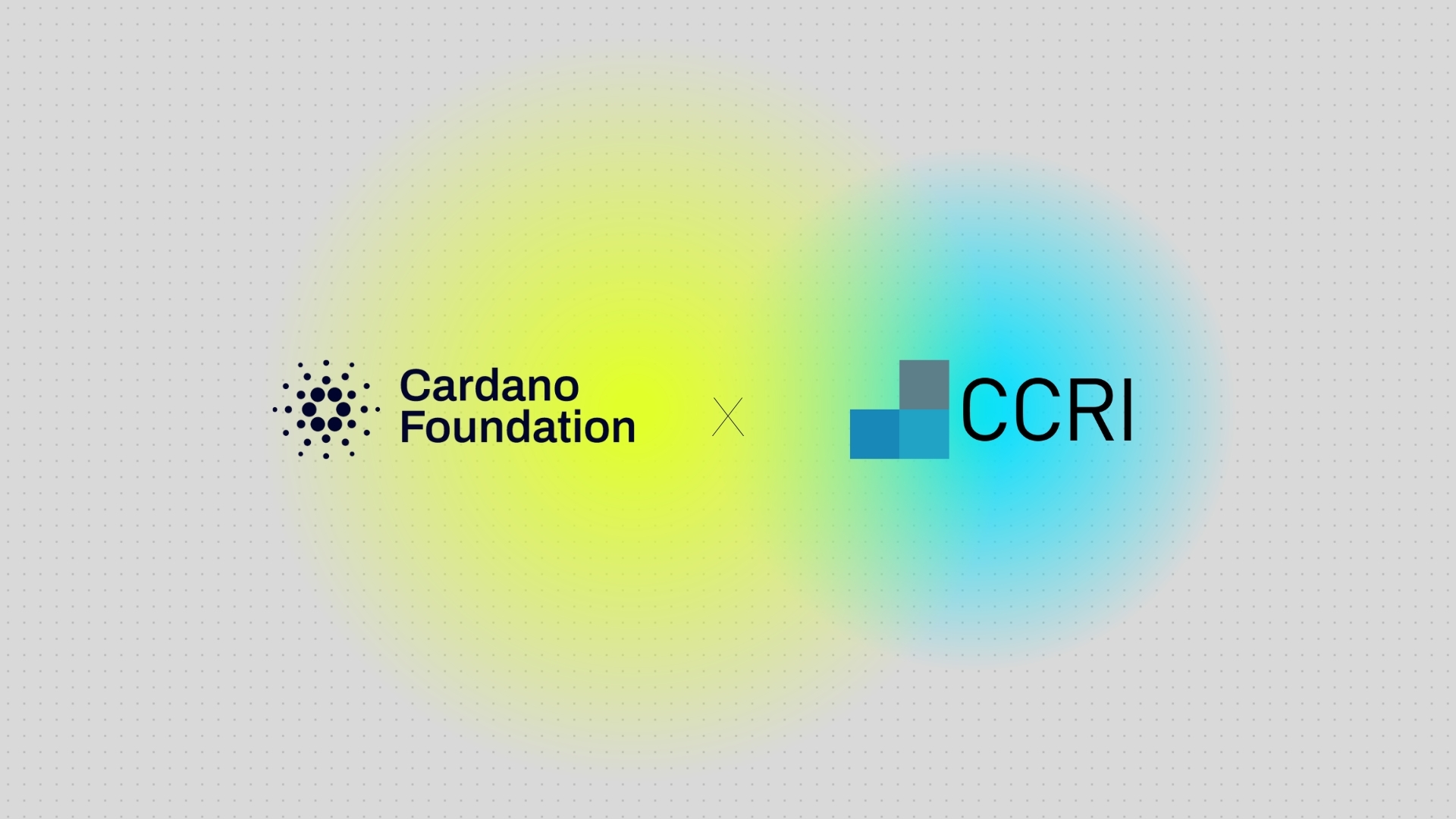 A design that says Cardano Foundation x CCRI, on top of a blue and orange gradient.